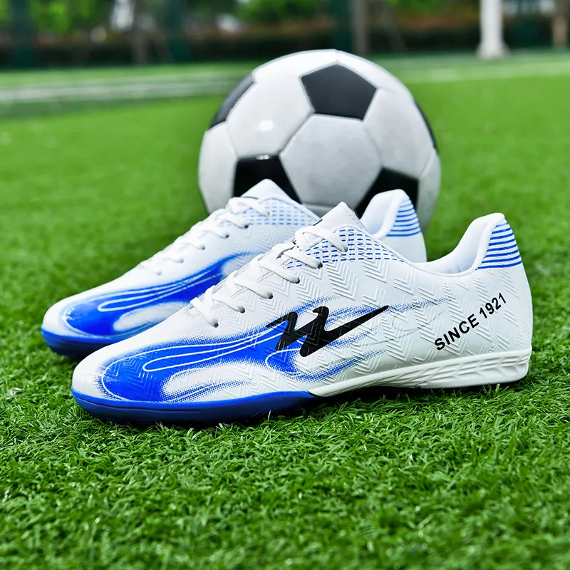 Binary TF Turf Cushioning Abrasion Resistant Lightweight Soccer Shoes Unisex White Blue-2
