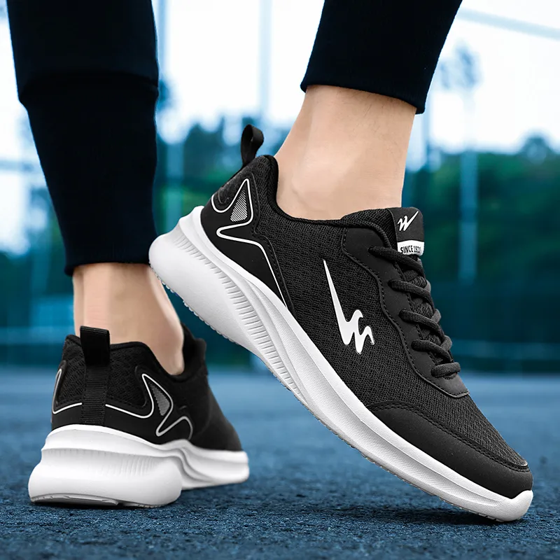 Binary Low Top Casual Running Shoes Men's Black White-7
