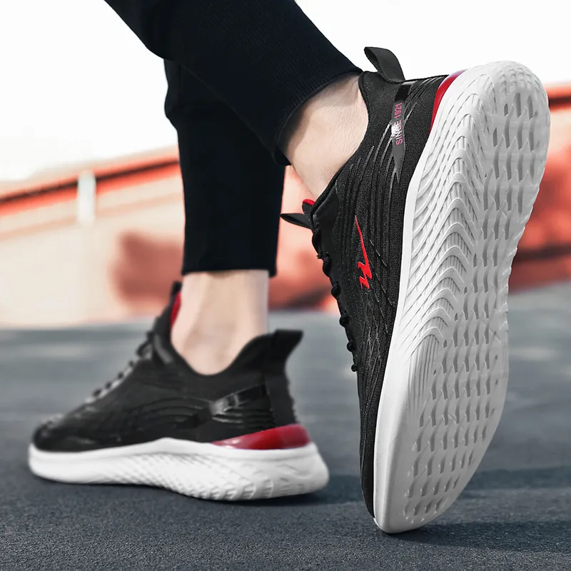 Binary Abrasion Resistant Slip Resistant Low Top Running Shoes Men's Black Red-6