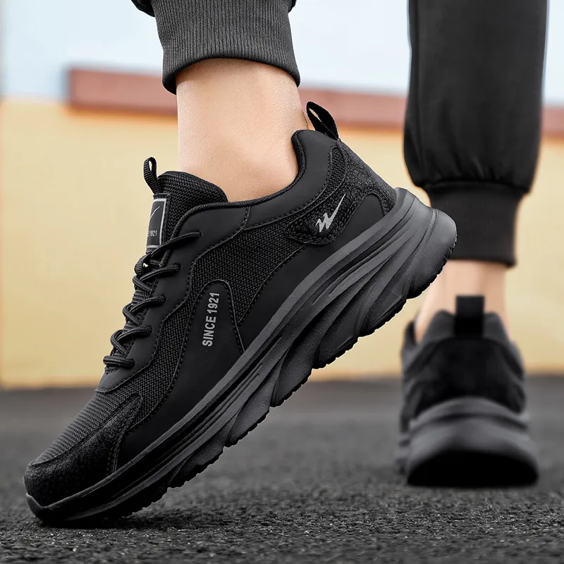 Binary Cushioning Rebound Height Increasing Lightweight Breathable Slip Resistant Low Top Running Shoes Men's Black-6