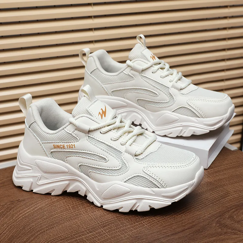 Binary Shock Absorbers Slip Resistant Breathable Low Top Chunky Sneakers Women's Beige Orange-6
