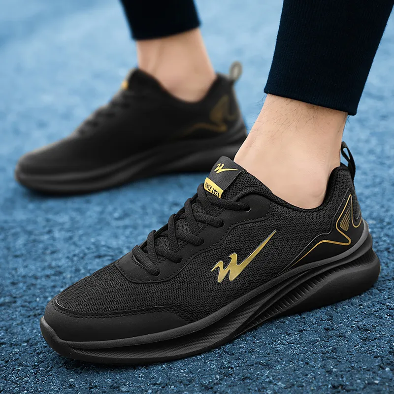 Binary Cushioning Rebound Lightweight Breathable Slip Resistant Low Top Running Shoes Men's Black Gold-3