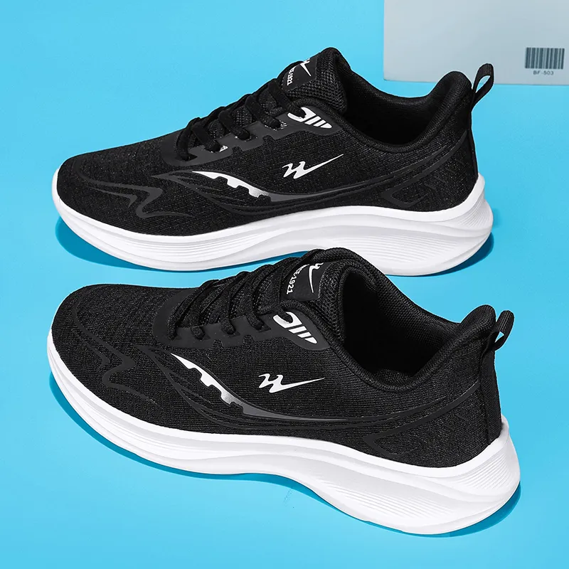 Binary Cushioning Rebound Height Increasing Lightweight Slip Resistant Low Top Running Shoes Men's Black White-4