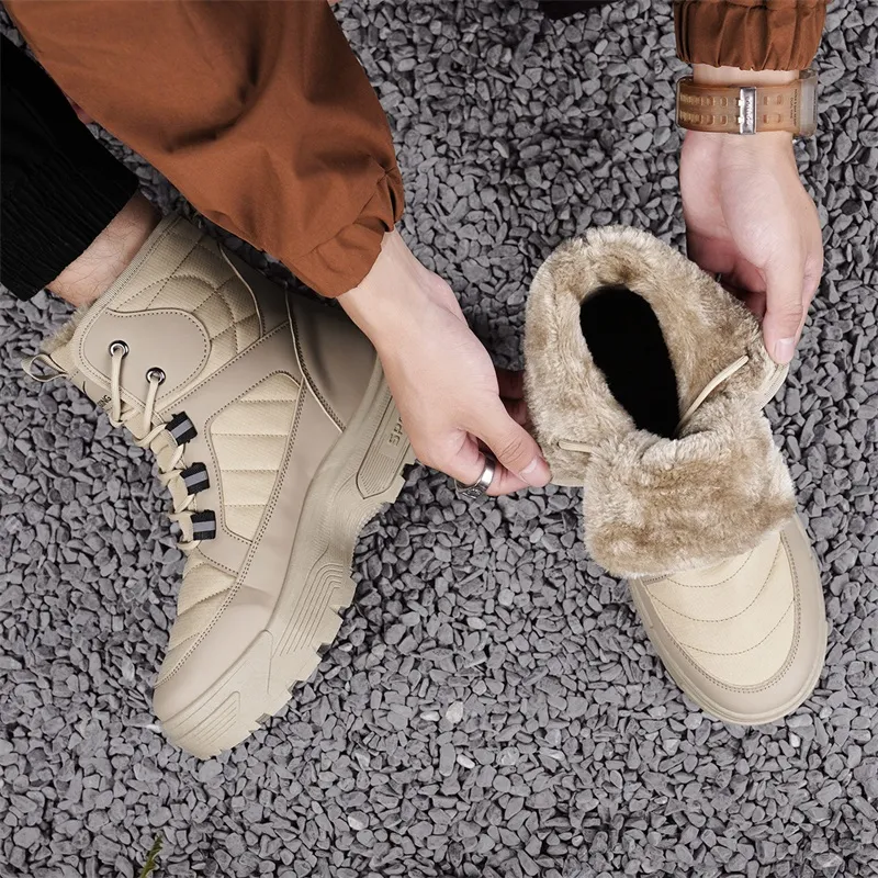 Binary Thermal Height Increasing Slip Resistant Coverage Snow Boots Men's Khaki-5