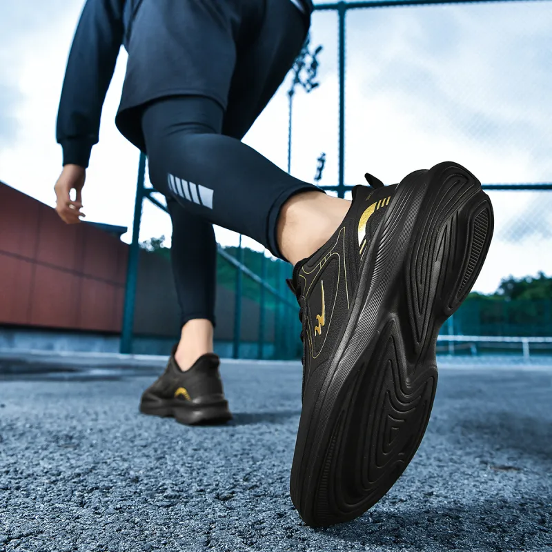 Binary Low Top Running Shoes Men's Black Gold-6