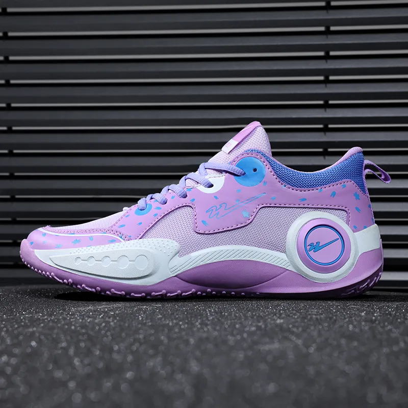 Binary Cushioning Abrasion Resistant Breathable Slip Resistant Low Top Basketball Shoes Unisex Purple-4