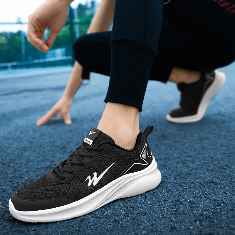 Binary Low Top Casual Running Shoes Men's Black White-8