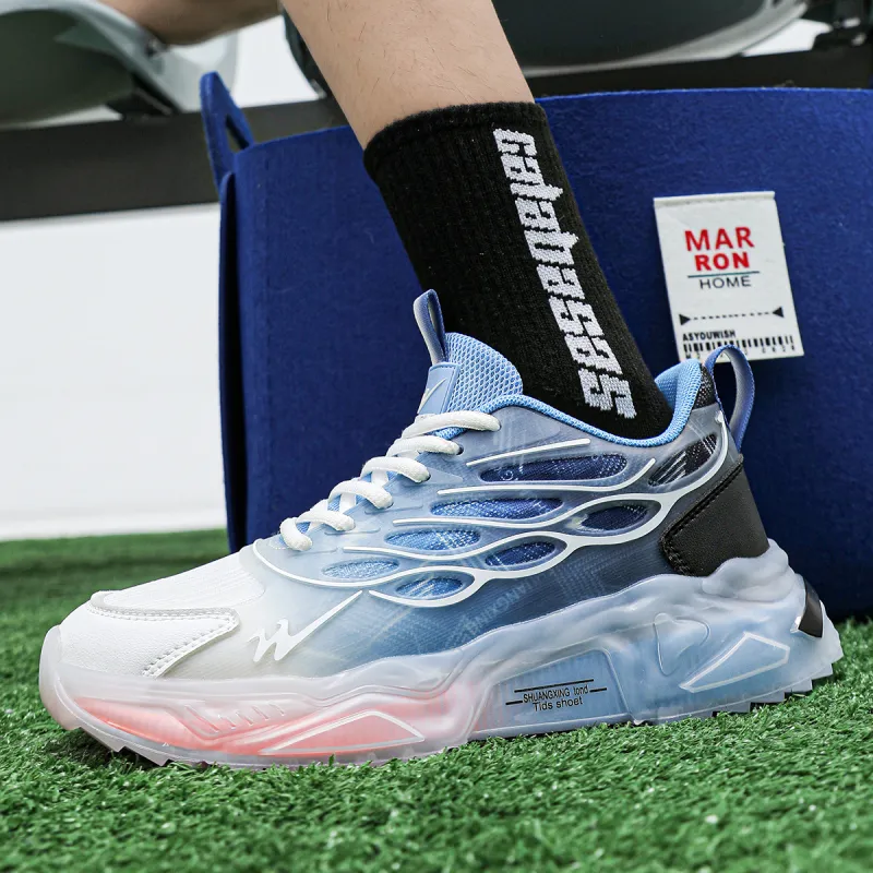 Binary Cushioning Anti Slip Wear Resistant Breathable Height Increasing Low Top Running Shoes Men's White Blue-5
