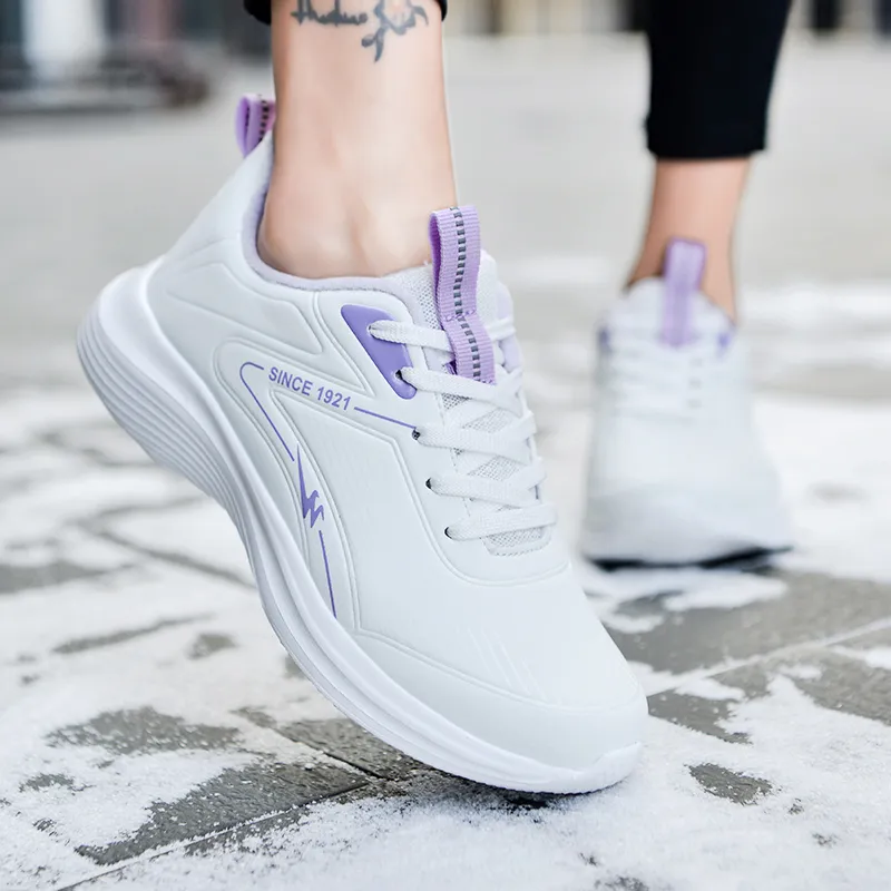 Binary Low Top Running Shoes Women's White Purple-9