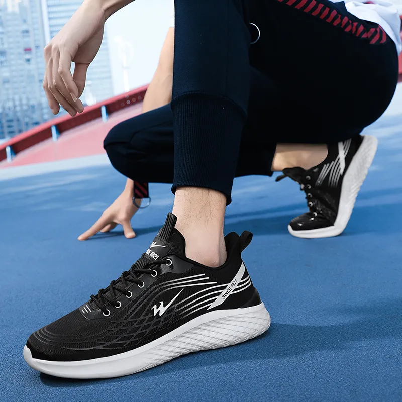 Binary Anti Slip Wear Resistant Low Top Running Shoes Men's Black White-9