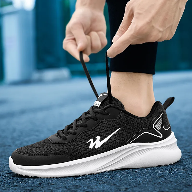 Binary Low Top Casual Running Shoes Men's Black White-4