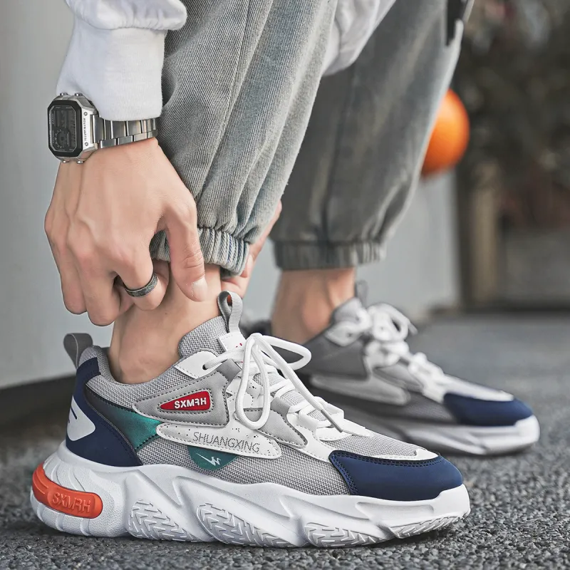 Binary Cushioning Abrasion Resistant Breathable Slip Resistant Low Top Chunky Sneakers Men's Gray Blue-8
