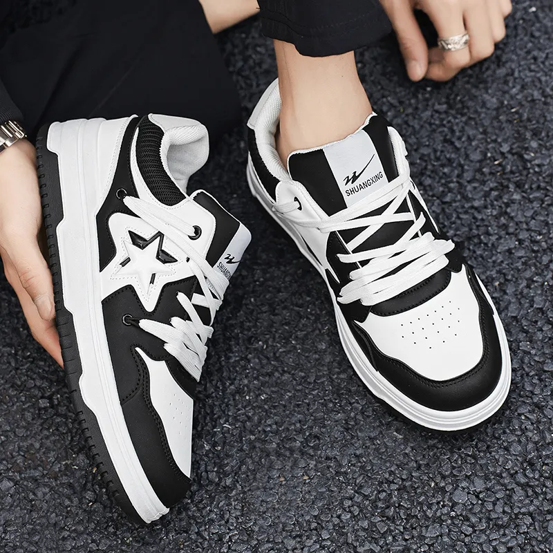 Binary Lightweight Breathable And Supportive Low Top Skateboard Shoes Men's Black White-8