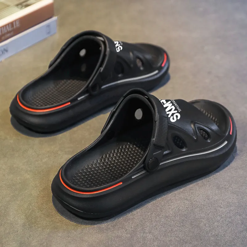 Binary EVA Cut Out Quick Dry Slip Resistant Slide Slippers Men's Black-4
