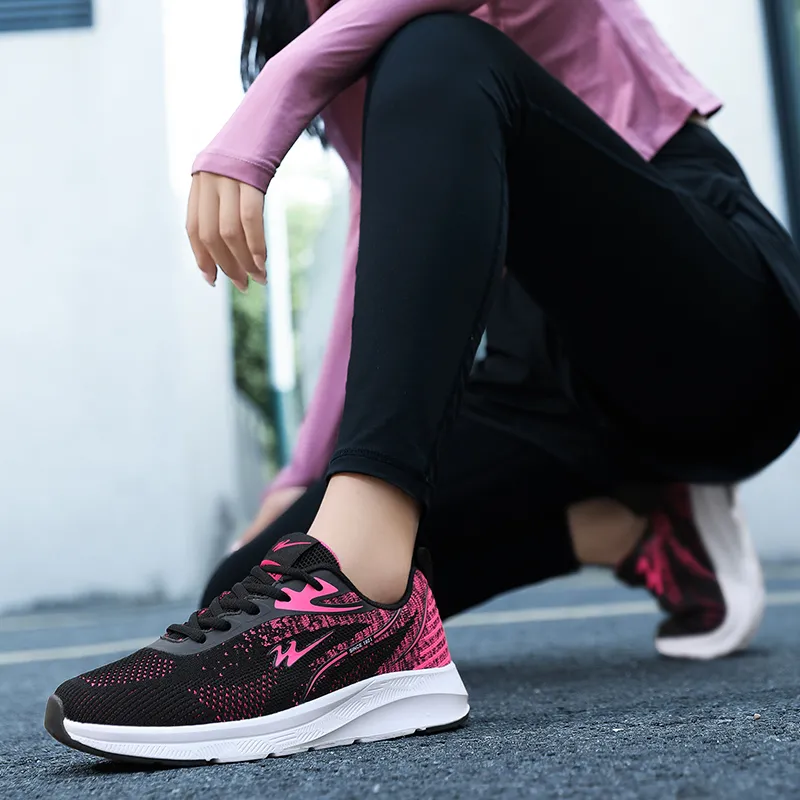 Binary Cushioned Anti Slip Wear Resistant Breathable Lightweight Low Top Running Shoes Women's Black Rose Red-7