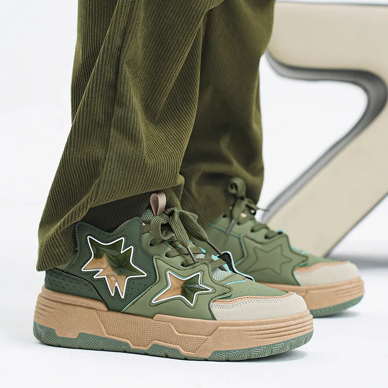 Binary Skateboard Shoes Unisex Low Top Dark Green/Beige-9