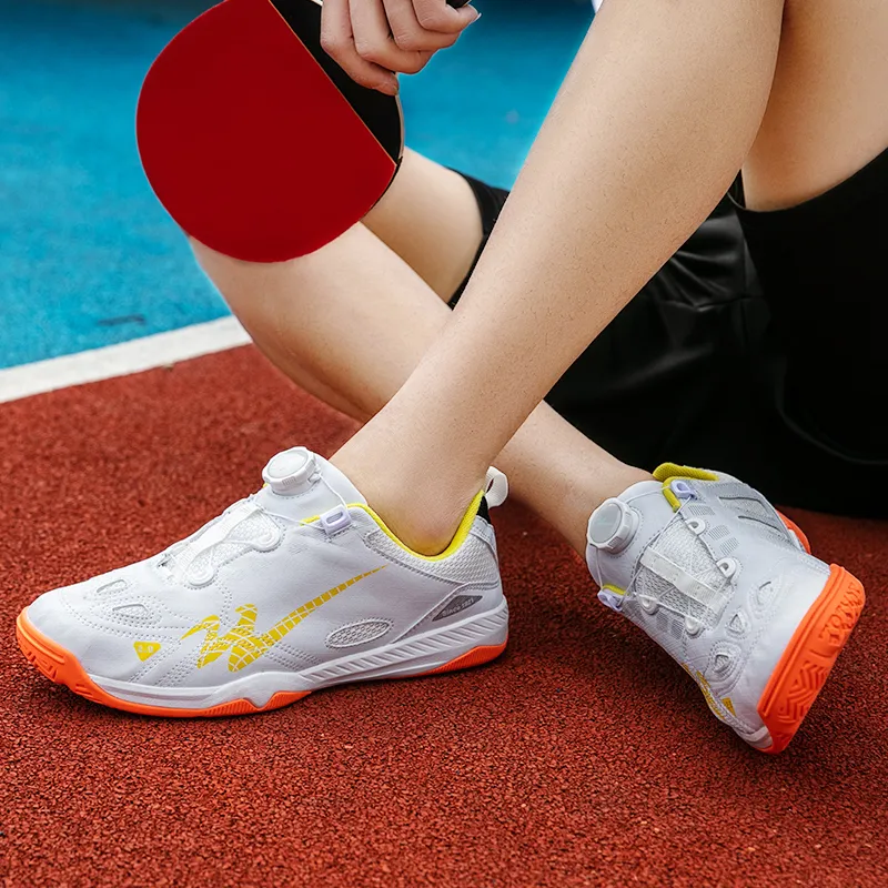 Binary Cushioning Abrasion Resistant Lightweight Slip Resistant Low Top Badminton Shoes Unisex White Yellow-13