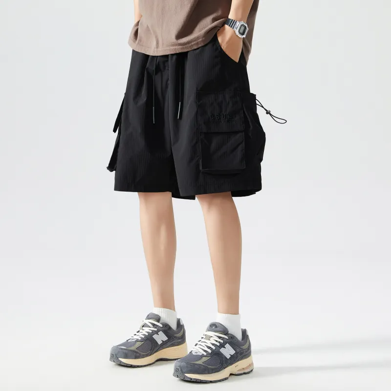 GSUE Cargo Shorts Summer Unisex Black-3