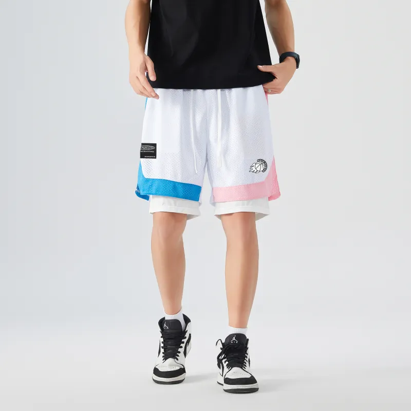GSUE Casual Shorts Summer Unisex Pink Blue Mismatched-3