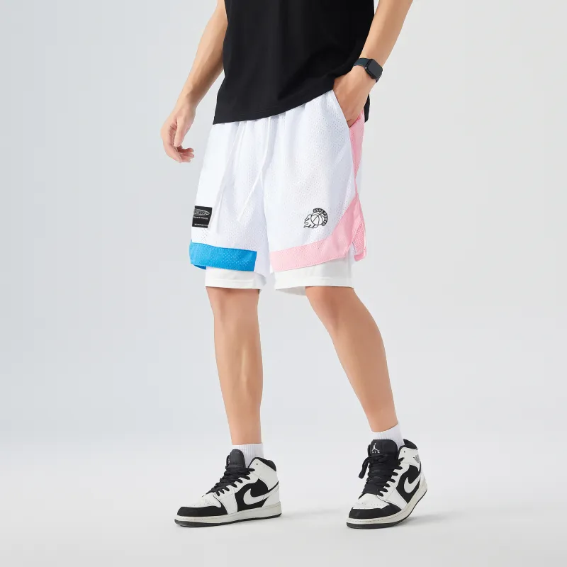 GSUE Casual Shorts Summer Unisex Pink Blue Mismatched-5