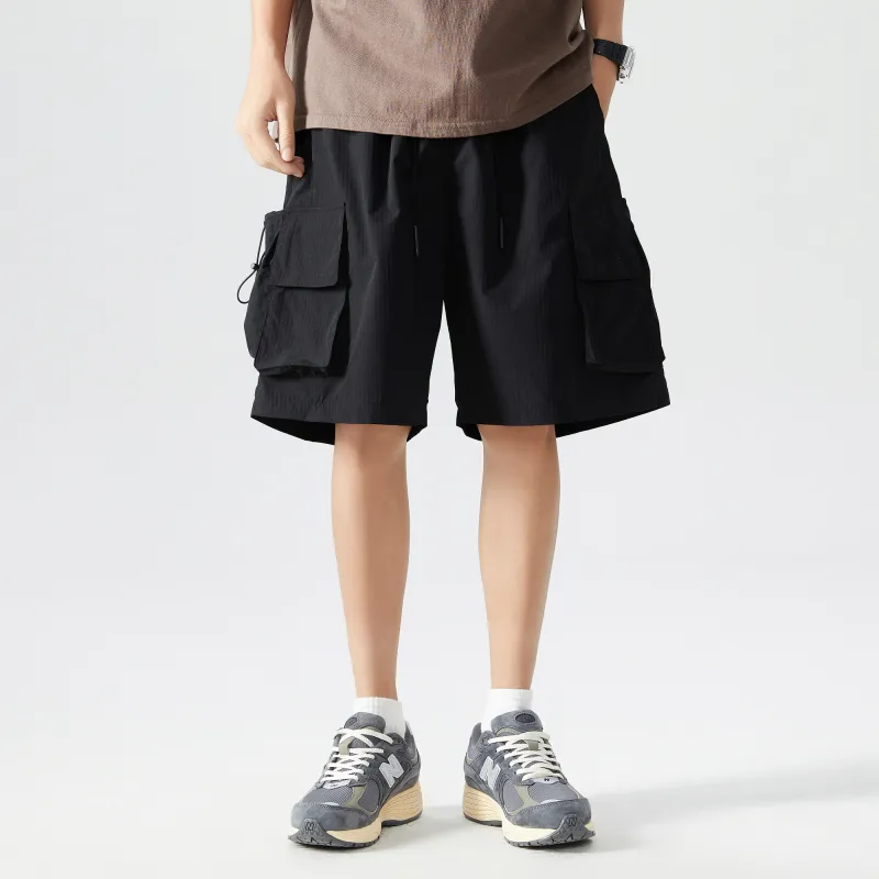 GSUE Cargo Shorts Summer Unisex Black-6