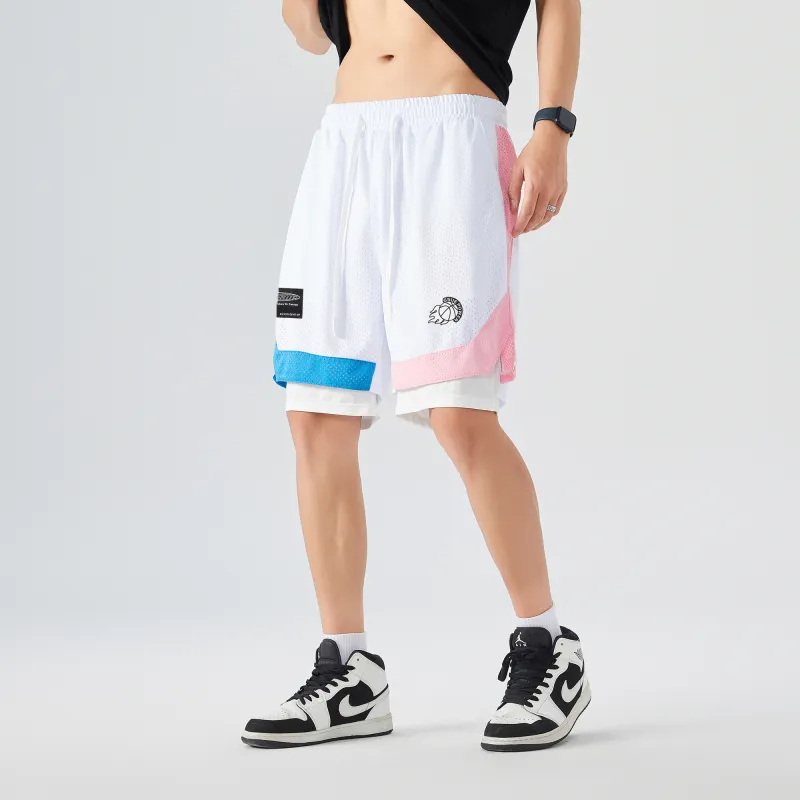 GSUE Casual Shorts Summer Unisex Pink Blue Mismatched-2