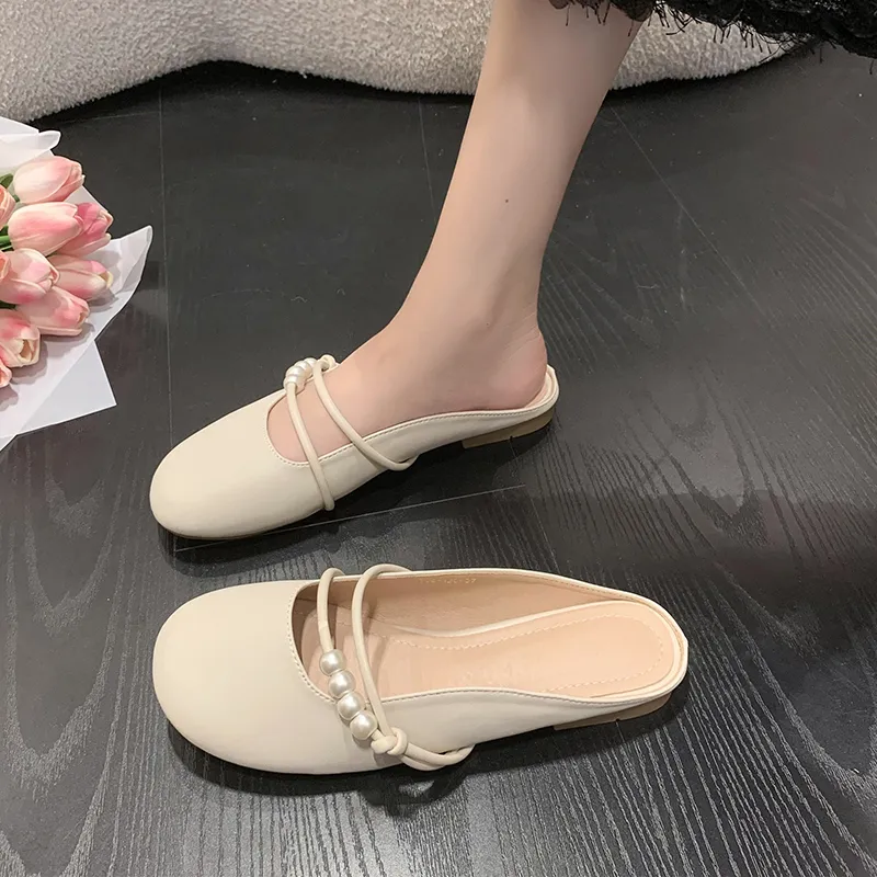 WUJI Rubber Sole Abrasion Resistant Slip Resistant Closed Toe Slippers Women's Ecru-1
