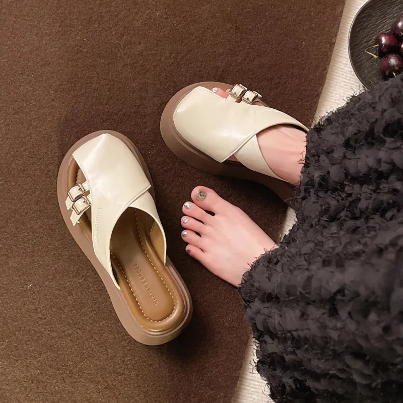 WUJI Rubber Sole Metal Cut Out Slip Resistant Abrasion Resistant Closed Toe Slippers Women's-3