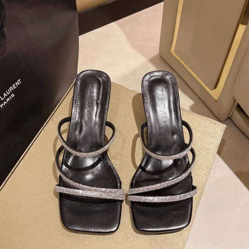 WUJI Rubber Sole Rhinestone Abrasion Resistant Slip Resistant Slide Slippers Women's-3