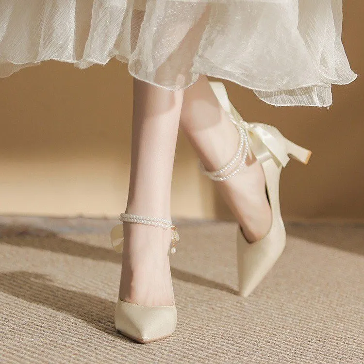 WUJI Block Heel High Heels 6CM Women's Champagne Gold-1