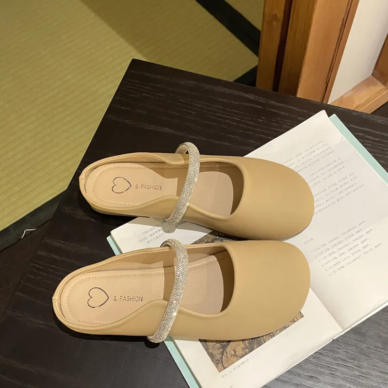 WUJI Rubber Sole Rhinestone Abrasion Resistant Slip Resistant Closed Toe Slippers Women's-4