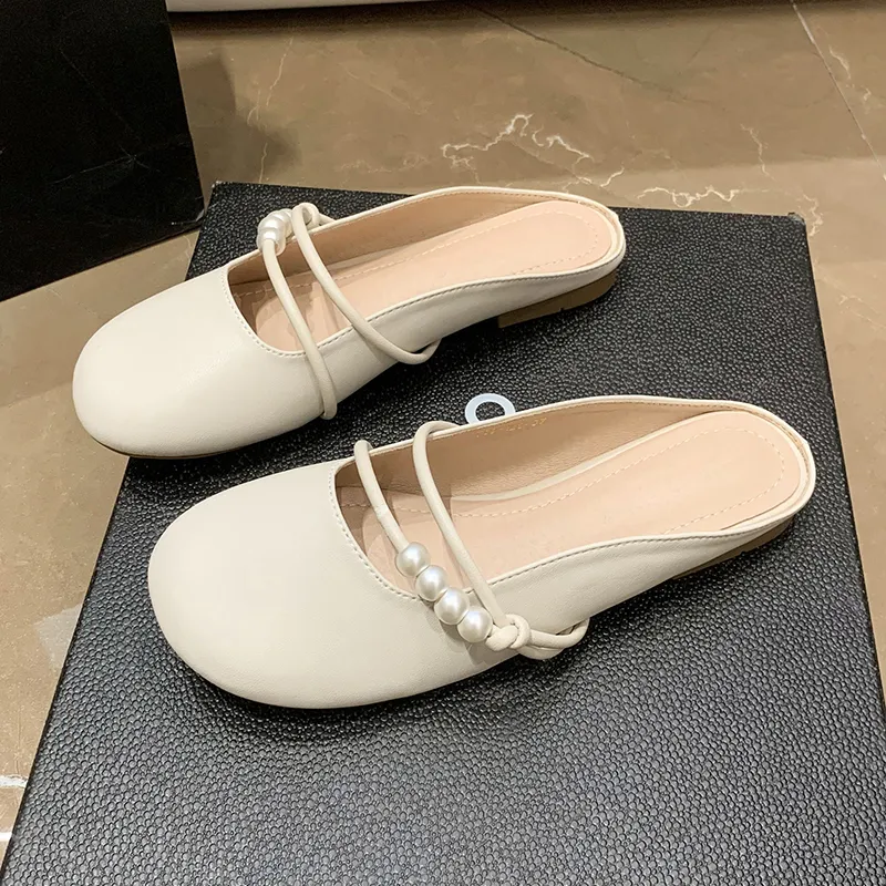 WUJI Rubber Sole Abrasion Resistant Slip Resistant Closed Toe Slippers Women's Ecru-3