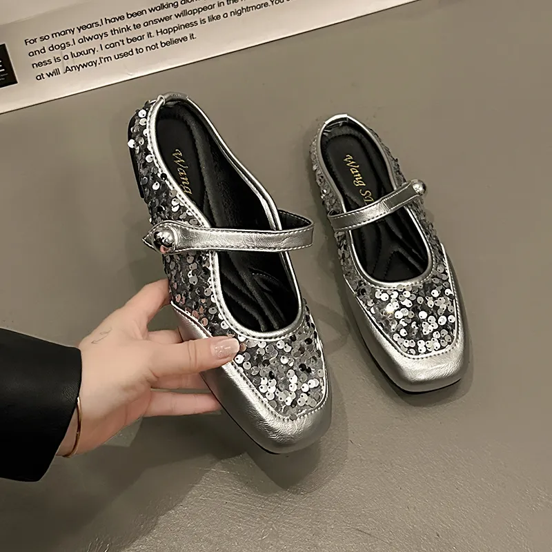 WUJI Rubber Sole Sequins Slip Resistant Abrasion Resistant Closed Toe Slippers Women's-2