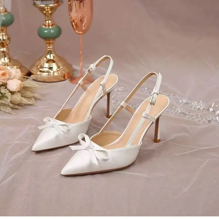 WUJI Slim Heel High Heels Women's Ecru-4
