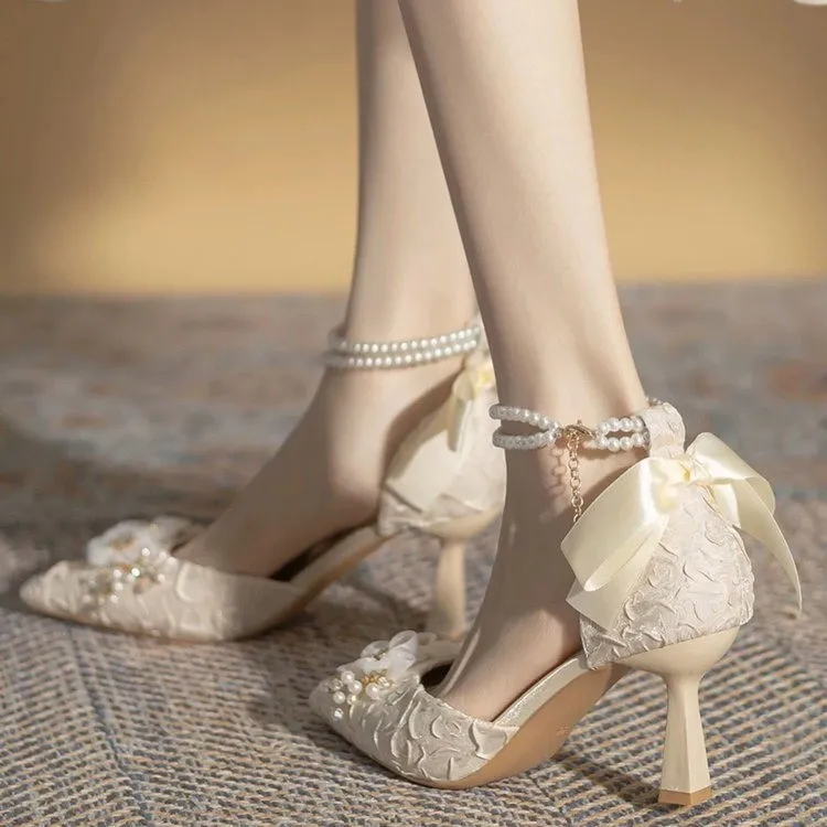 WUJI Slim Heel High Heels 6cm Women's Beige-1
