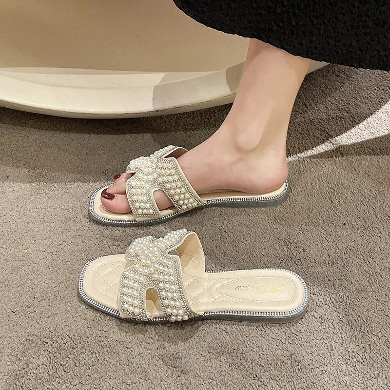 WUJI Rubber Sole Rhinestone Slip Resistant Abrasion Resistant Slide Slippers Women's-2