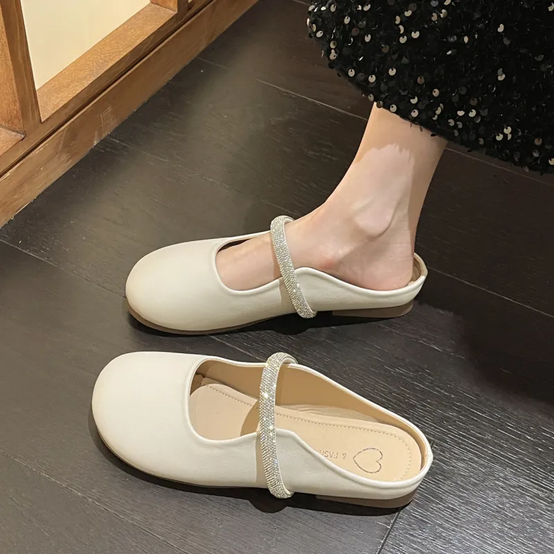 WUJI Rubber Sole Rhinestone Abrasion Resistant Slip Resistant Closed Toe Slippers Women's-6