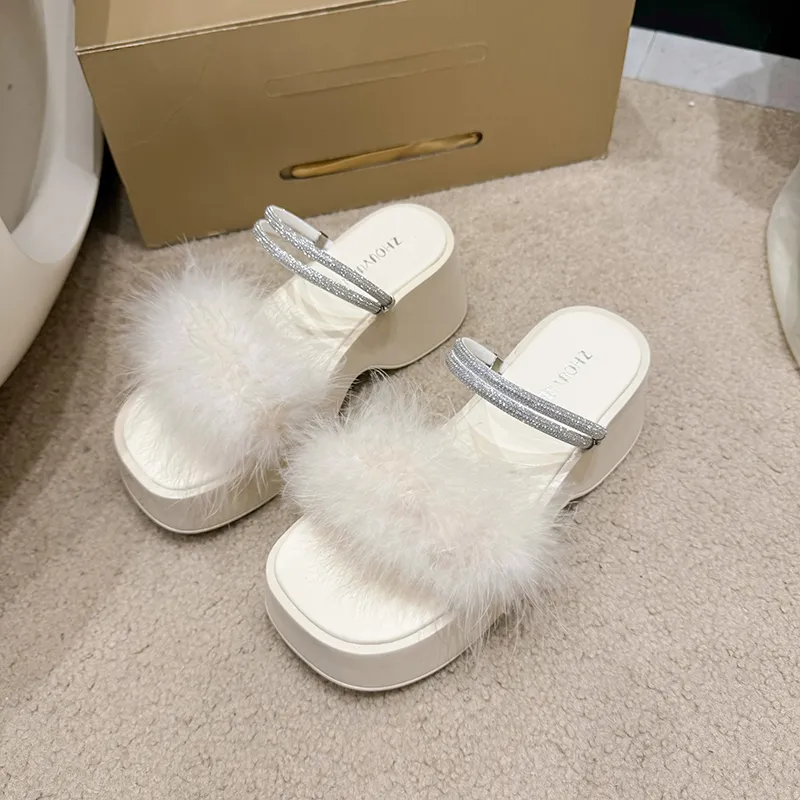 WUJI Rubber Sole Fuzzy Slip Resistant Abrasion Resistant Slide Slippers Women's-2
