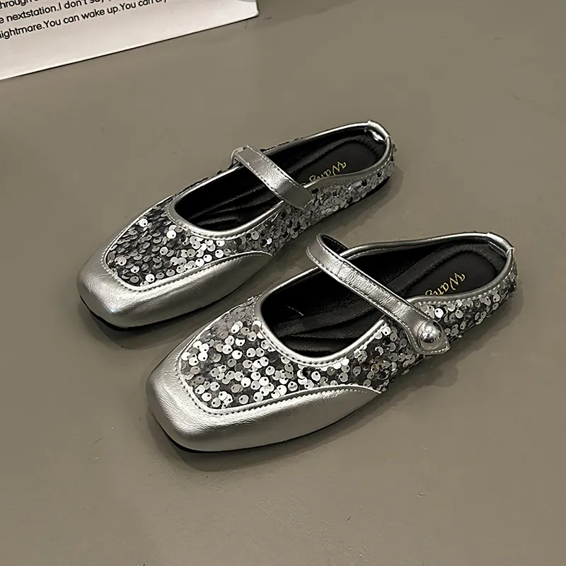 WUJI Rubber Sole Sequins Slip Resistant Abrasion Resistant Closed Toe Slippers Women's-1