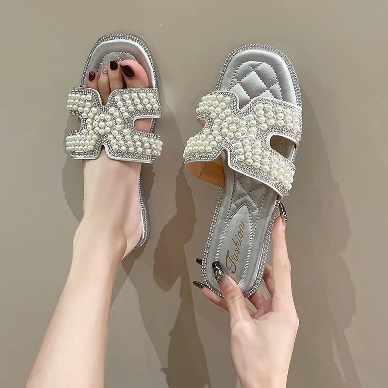 WUJI Rubber Sole Rhinestone Slip Resistant Abrasion Resistant Slide Slippers Women's-7