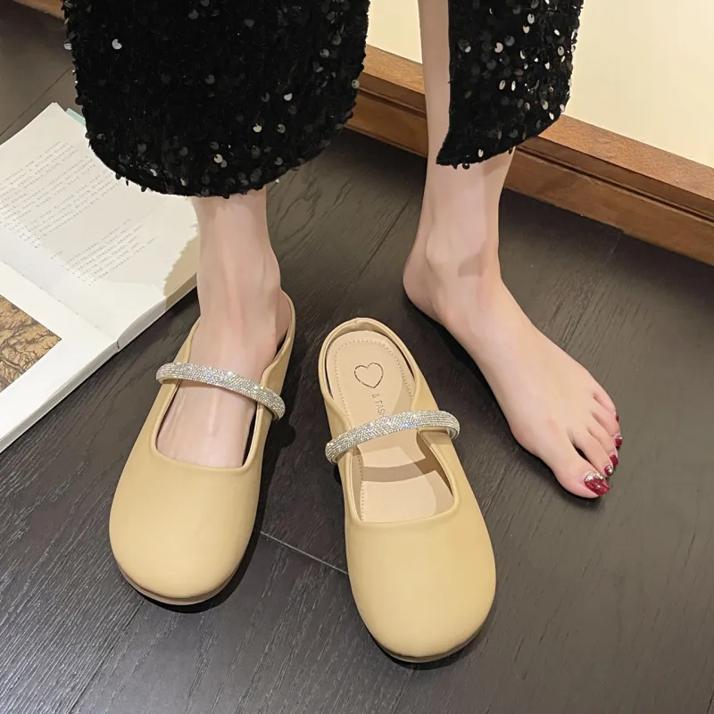 WUJI Rubber Sole Rhinestone Abrasion Resistant Slip Resistant Closed Toe Slippers Women's-2