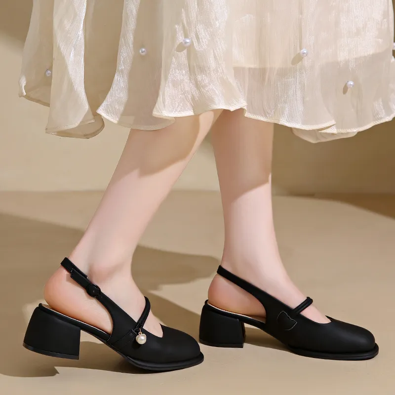 WUJI Chunky Heel High Heels 5CM Women's-4