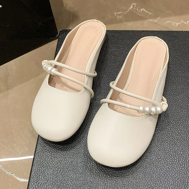 WUJI Rubber Sole Abrasion Resistant Slip Resistant Closed Toe Slippers Women's Ecru-2