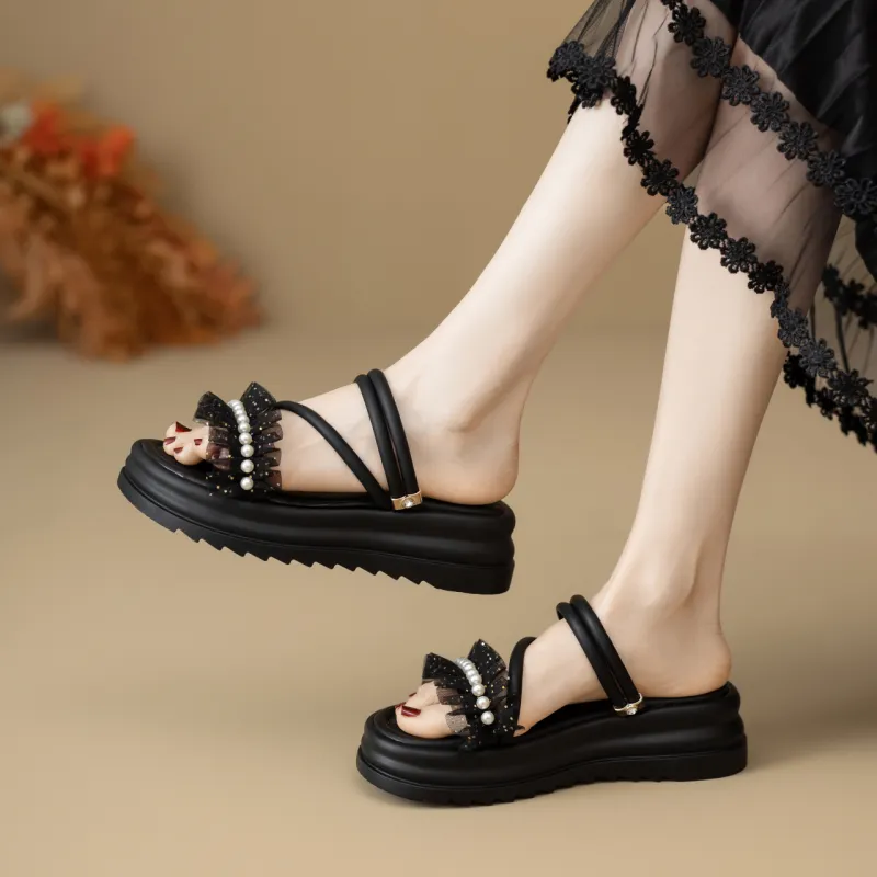 WUJI Rubber Sole Metal Sequins Slip Resistant Abrasion Resistant Slide Slippers Women's-2
