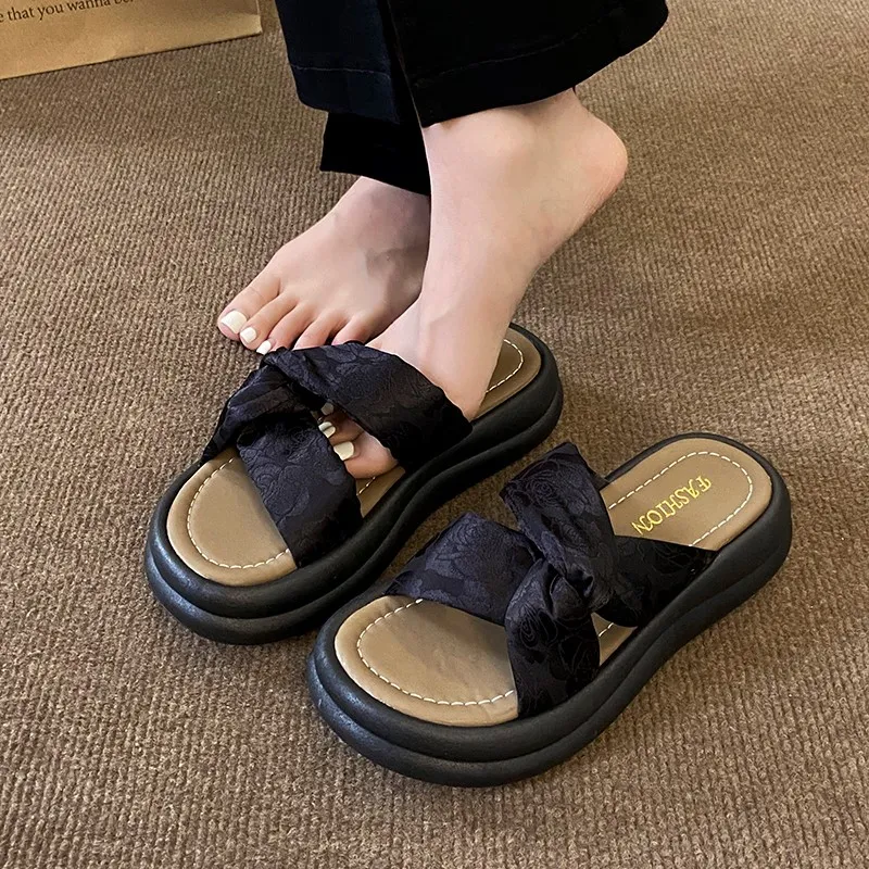 WUJI Rubber Sole Embroidery Slip Resistant Abrasion Resistant Slide Slippers Women's-2