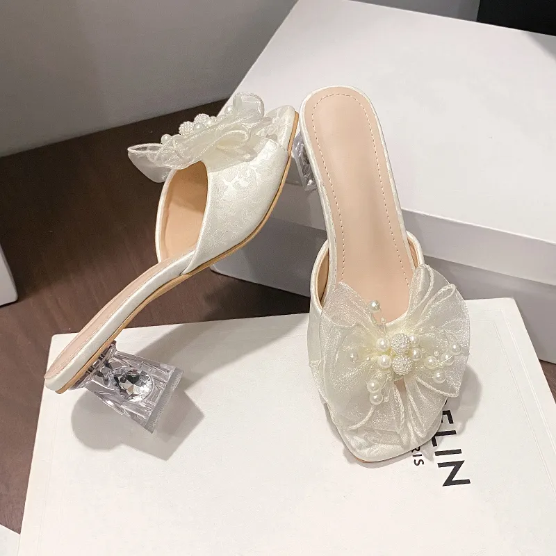 WUJI Rubber Sole Slip Resistant Abrasion Resistant Slide Slippers Women's Ecru-4
