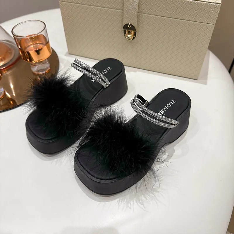 WUJI Rubber Sole Fuzzy Slip Resistant Abrasion Resistant Slide Slippers Women's-5