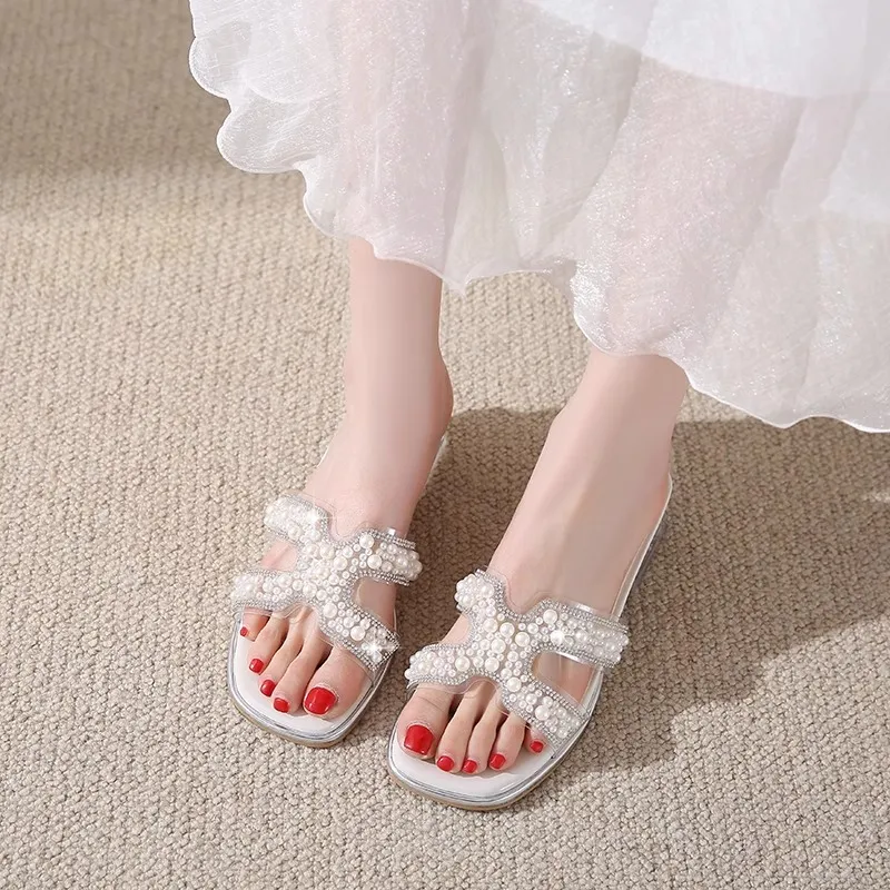 WUJI Rubber Sole Rhinestone Slip Resistant Abrasion Resistant Slide Slippers Women's-1