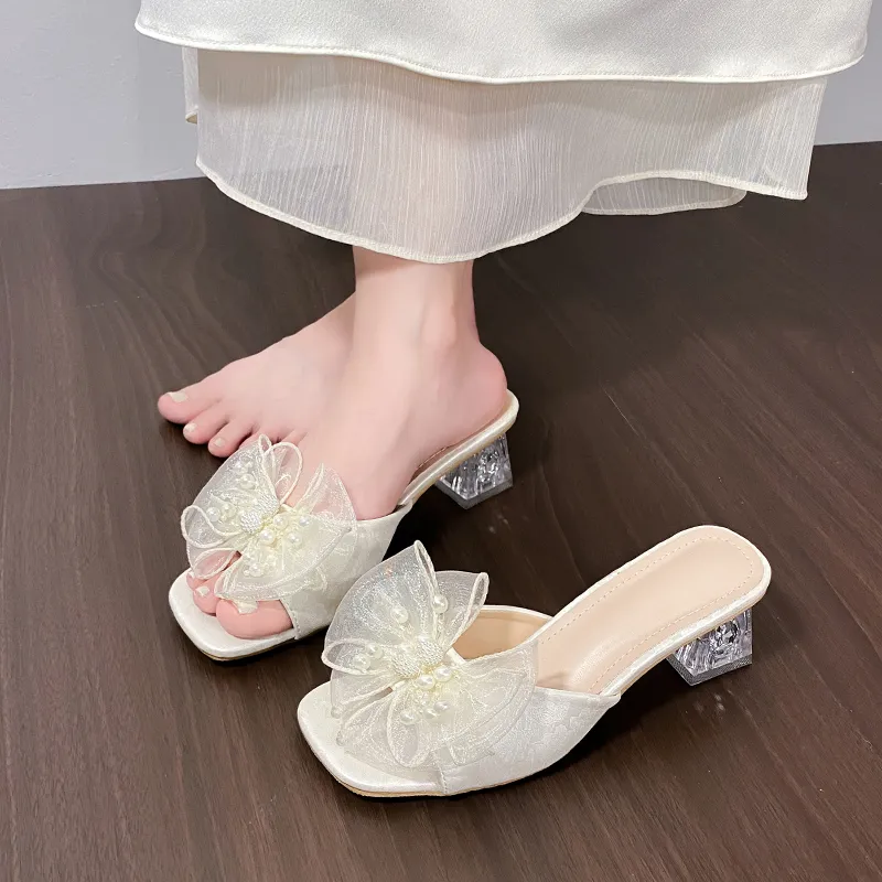 WUJI Rubber Sole Slip Resistant Abrasion Resistant Slide Slippers Women's Ecru-1