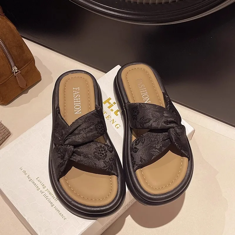 WUJI Rubber Sole Embroidery Slip Resistant Abrasion Resistant Slide Slippers Women's-3